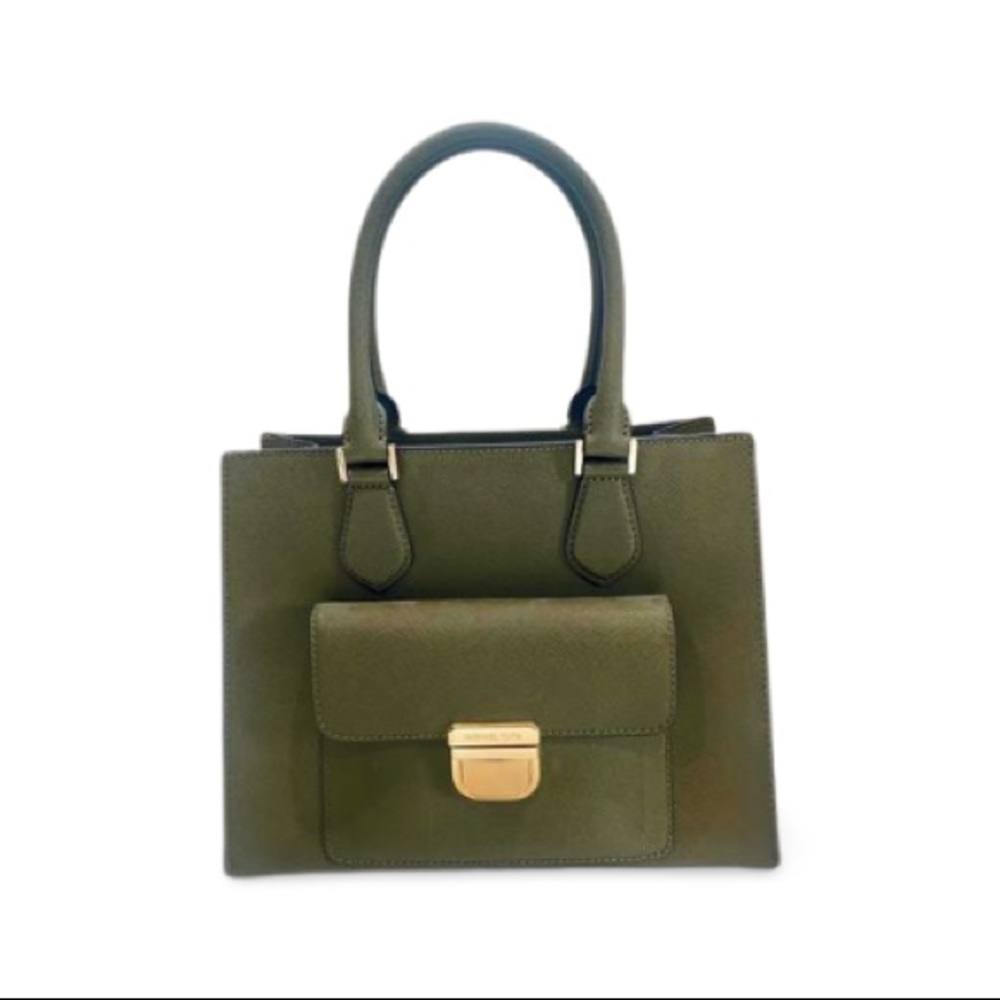Michael Kors Bridgette Medium Olive Green Leather Tote and Wallet
